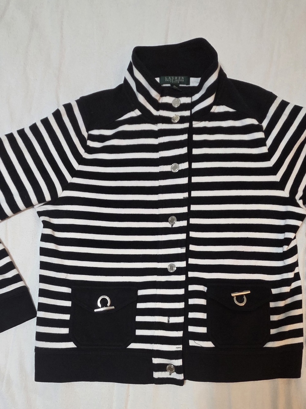 Lauren Ralph Lauren Petite Black & White Striped Jacket